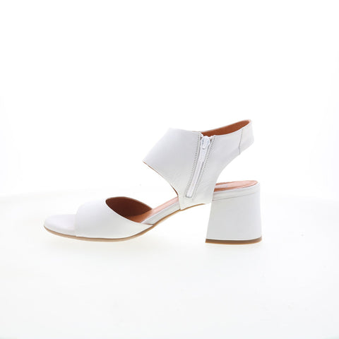 Miz Mooz Bonnette Womens White Leather Zipper Heeled Sandals Shoes