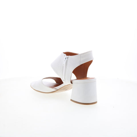 Miz Mooz Bonnette Womens White Leather Zipper Heeled Sandals Shoes