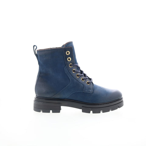 Miz Mooz Bradford Womens Blue Leather Lace Up Casual Dress Boots