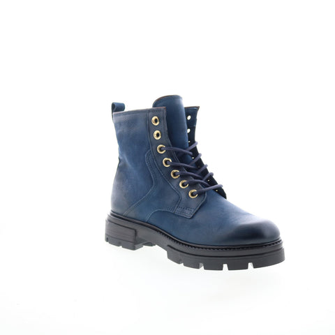 Miz Mooz Bradford Womens Blue Leather Lace Up Casual Dress Boots