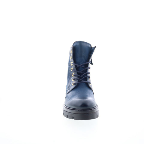Miz Mooz Bradford Womens Blue Leather Lace Up Casual Dress Boots