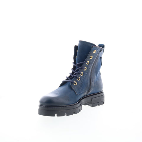 Miz Mooz Bradford Womens Blue Leather Lace Up Casual Dress Boots