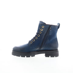 Miz Mooz Bradford Womens Blue Leather Lace Up Casual Dress Boots