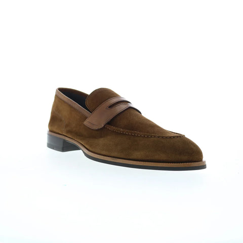 Di Bianco Brera Suede Sella Mens Brown Loafers & Slip Ons Penny Shoes