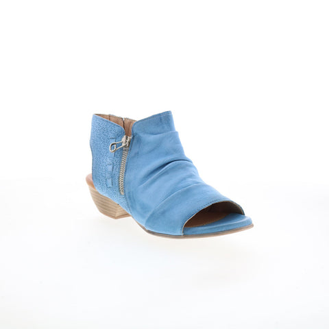 Miz Mooz Carla Womens Blue Leather Zipper Heeled Sandals Shoes