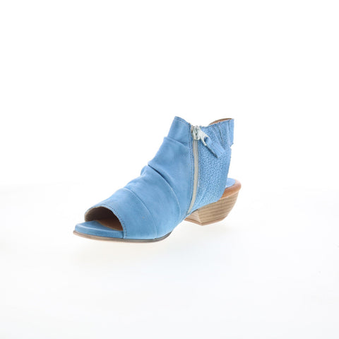 Miz Mooz Carla Womens Blue Leather Zipper Heeled Sandals Shoes