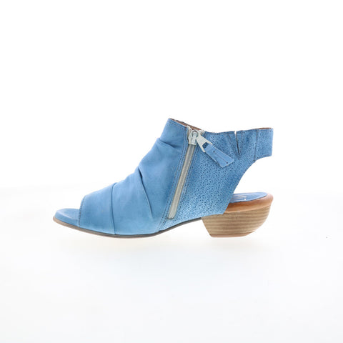Miz Mooz Carla Womens Blue Leather Zipper Heeled Sandals Shoes