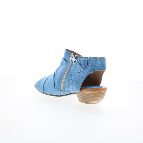 Miz Mooz Carla Womens Blue Leather Zipper Heeled Sandals Shoes