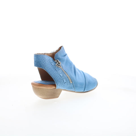 Miz Mooz Carla Womens Blue Leather Zipper Heeled Sandals Shoes