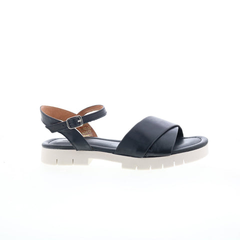 Miz Mooz Caylee Womens Black Leather Hook & Loop Strap Sandals Shoes