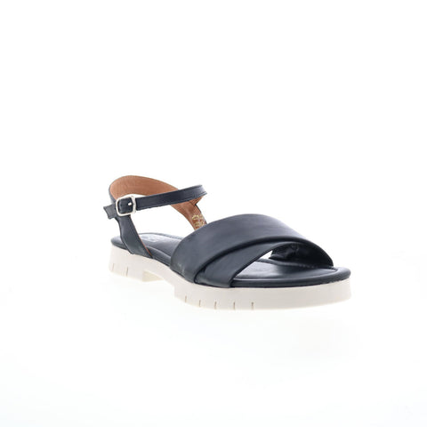 Miz Mooz Caylee Womens Black Leather Hook & Loop Strap Sandals Shoes