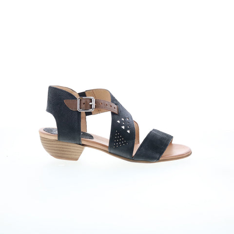 Miz Mooz Cienna Womens Black Leather Hook & Loop Heeled Sandals Shoes