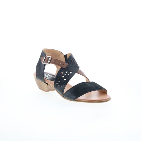 Miz Mooz Cienna Womens Black Leather Hook & Loop Heeled Sandals Shoes