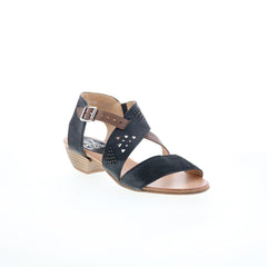Miz Mooz Cienna Womens Black Leather Hook & Loop Heeled Sandals Shoes