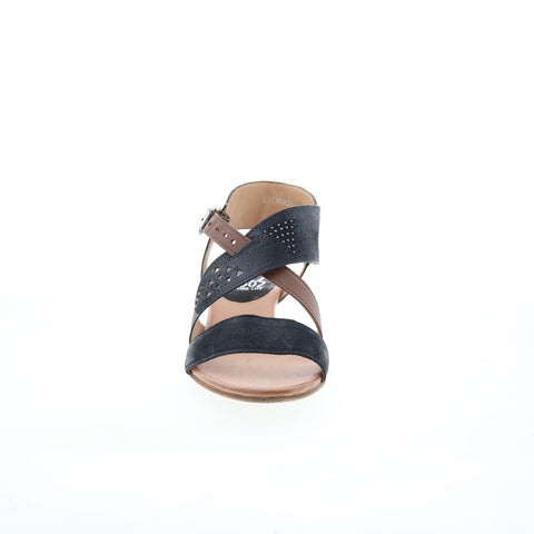 Miz Mooz Cienna Womens Black Leather Hook & Loop Heeled Sandals Shoes