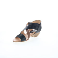Miz Mooz Cienna Womens Black Leather Hook & Loop Heeled Sandals Shoes