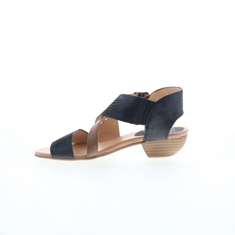 Miz Mooz Cienna Womens Black Leather Hook & Loop Heeled Sandals Shoes