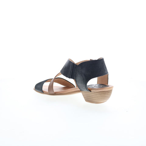 Miz Mooz Cienna Womens Black Leather Hook & Loop Heeled Sandals Shoes