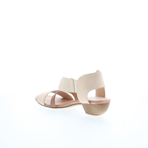 Miz Mooz Cienna Womens Beige Leather Hook & Loop Heeled Sandals Shoes