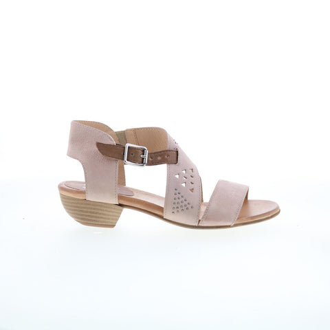Miz Mooz Cienna Womens Beige Leather Hook & Loop Heeled Sandals Shoes