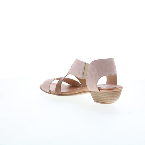 Miz Mooz Cienna Womens Beige Leather Hook & Loop Heeled Sandals Shoes