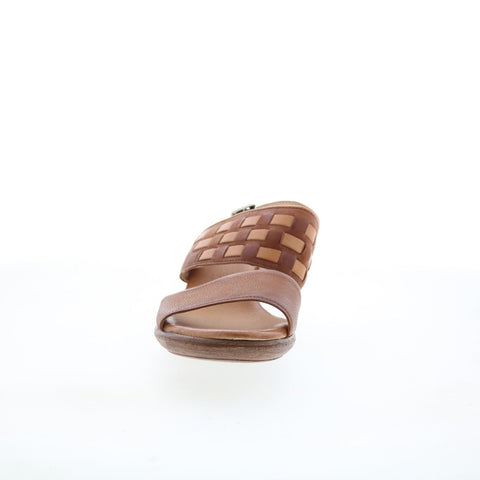 Miz Mooz Constance Womens Brown Leather Hook & Loop Heeled Sandals Shoes