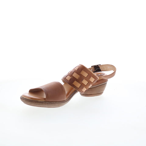 Miz Mooz Constance Womens Brown Leather Hook & Loop Heeled Sandals Shoes