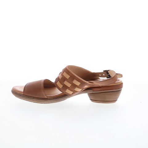 Miz Mooz Constance Womens Brown Leather Hook & Loop Heeled Sandals Shoes