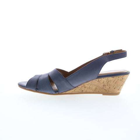 Comfortiva Randi CT0013607 Womens Blue Wide Leather Wedges Sandals Shoes