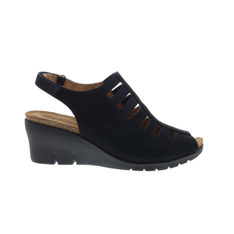 Comfortiva Alana CT0036101 Womens Black Wide Nubuck Wedges Sandals Shoes