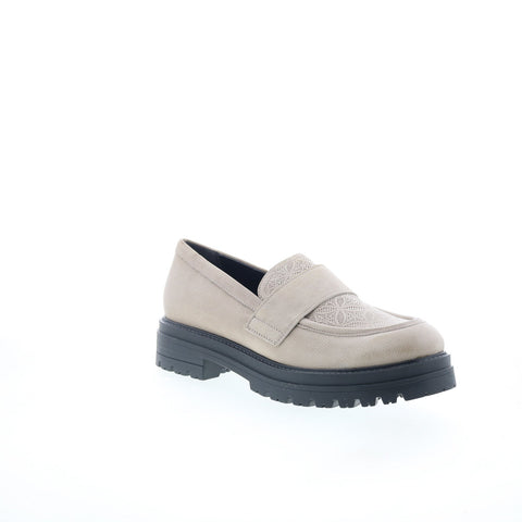 Miz Mooz Daria Womens Beige Leather Slip On Loafer Flats Shoes