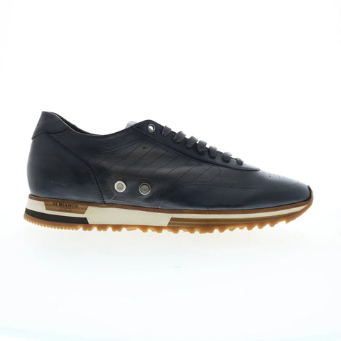 Di Bianco Daytona Laser Sella Mens Black Leather Lifestyle Sneakers Shoes