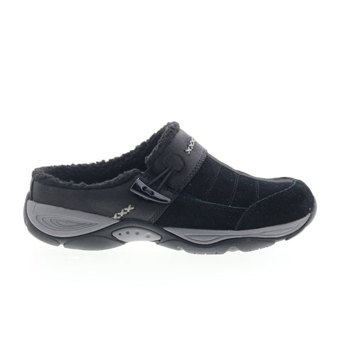 Easy Spirit Efrost SEEFROST Womens Black Extra Wide Suede Clog Flats Shoes