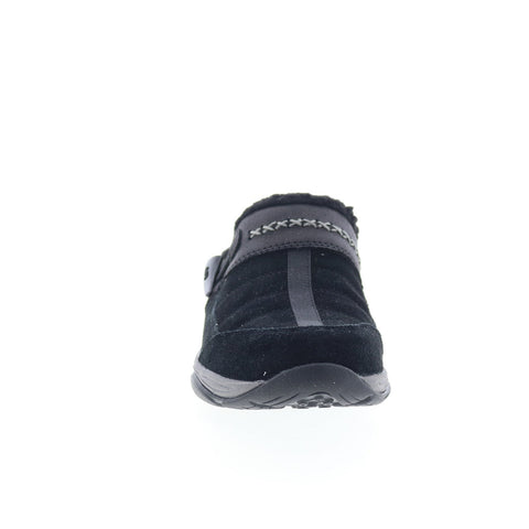 Easy Spirit Efrost SEEFROST Womens Black Extra Wide Suede Clog Flats Shoes