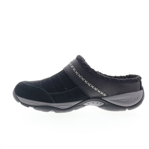 Easy Spirit Efrost SEEFROST Womens Black Extra Wide Suede Clog Flats Shoes