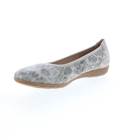 Mephisto Emilie Womens Gray Leather Slip On Ballet Flats Shoes