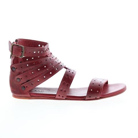 Bed Stu Artemis M F373159 Womens Red Leather Zipper Strap Sandals Shoes