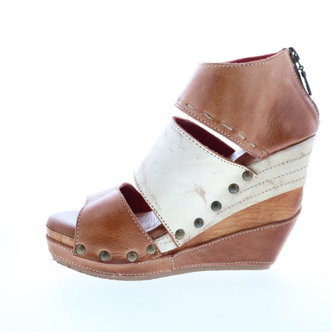 Bed Stu Jessie F386015 Womens Brown Leather Zipper Wedges Heels Shoes