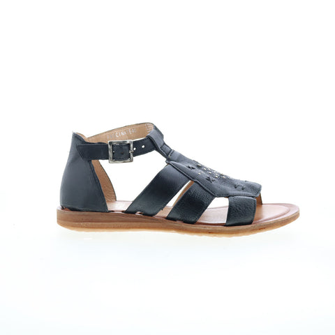 Miz Mooz Fascinate Womens Black Leather Hook & Loop Strap Sandals Shoes