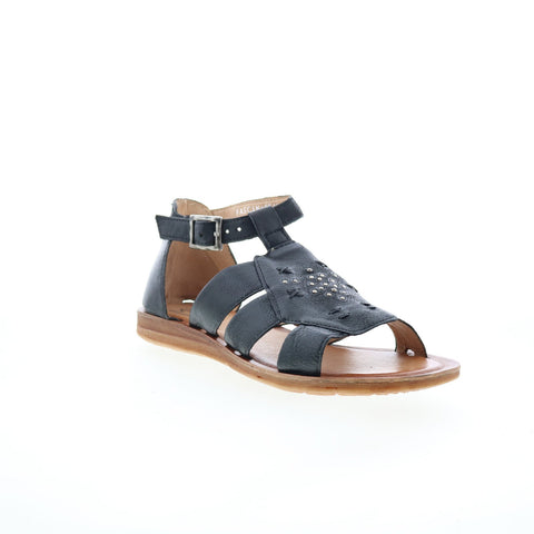 Miz Mooz Fascinate Womens Black Leather Hook & Loop Strap Sandals Shoes