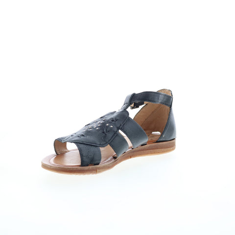 Miz Mooz Fascinate Womens Black Leather Hook & Loop Strap Sandals Shoes