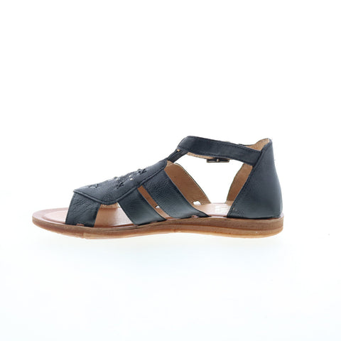 Miz Mooz Fascinate Womens Black Leather Hook & Loop Strap Sandals Shoes