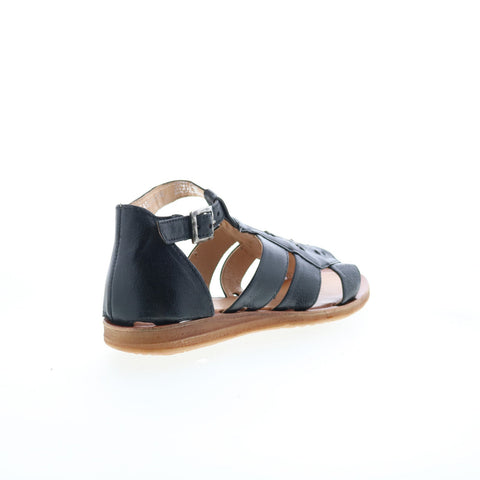 Miz Mooz Fascinate Womens Black Leather Hook & Loop Strap Sandals Shoes