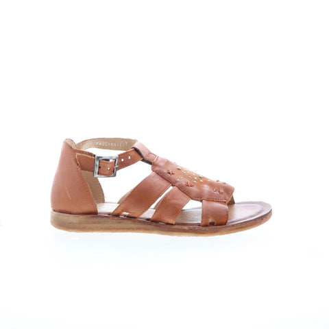 Miz Mooz Fascinate Womens Brown Leather Hook & Loop Strap Sandals Shoes