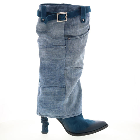 A.S. 98 Favro Womens Blue Canvas Zipper Knee High Boots