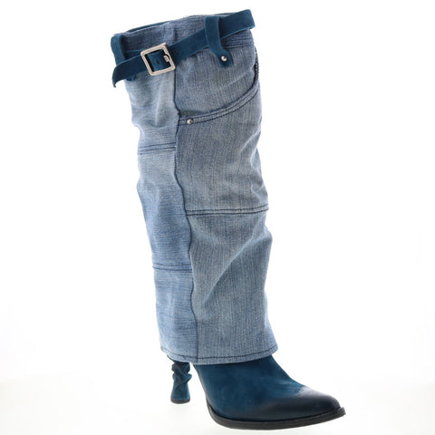 A.S. 98 Favro Womens Blue Canvas Zipper Knee High Boots