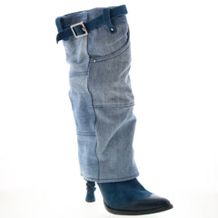 A.S. 98 Favro Womens Blue Canvas Zipper Knee High Boots