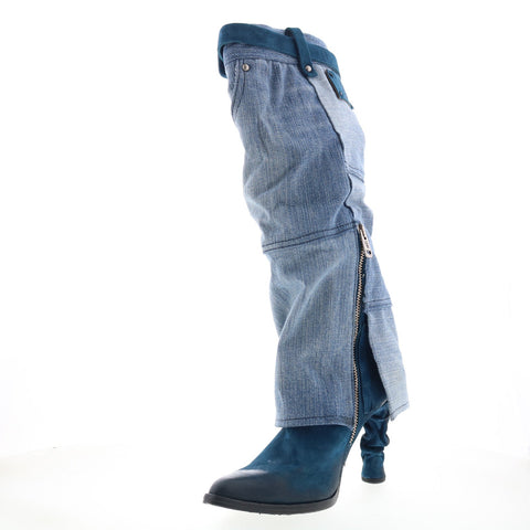 A.S. 98 Favro Womens Blue Canvas Zipper Knee High Boots