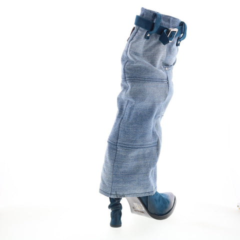 A.S. 98 Favro Womens Blue Canvas Zipper Knee High Boots