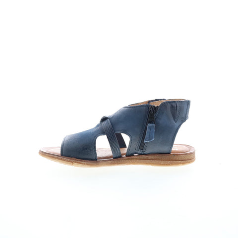 Miz Mooz Finnley Womens Blue Leather Zipper Strap Sandals Shoes